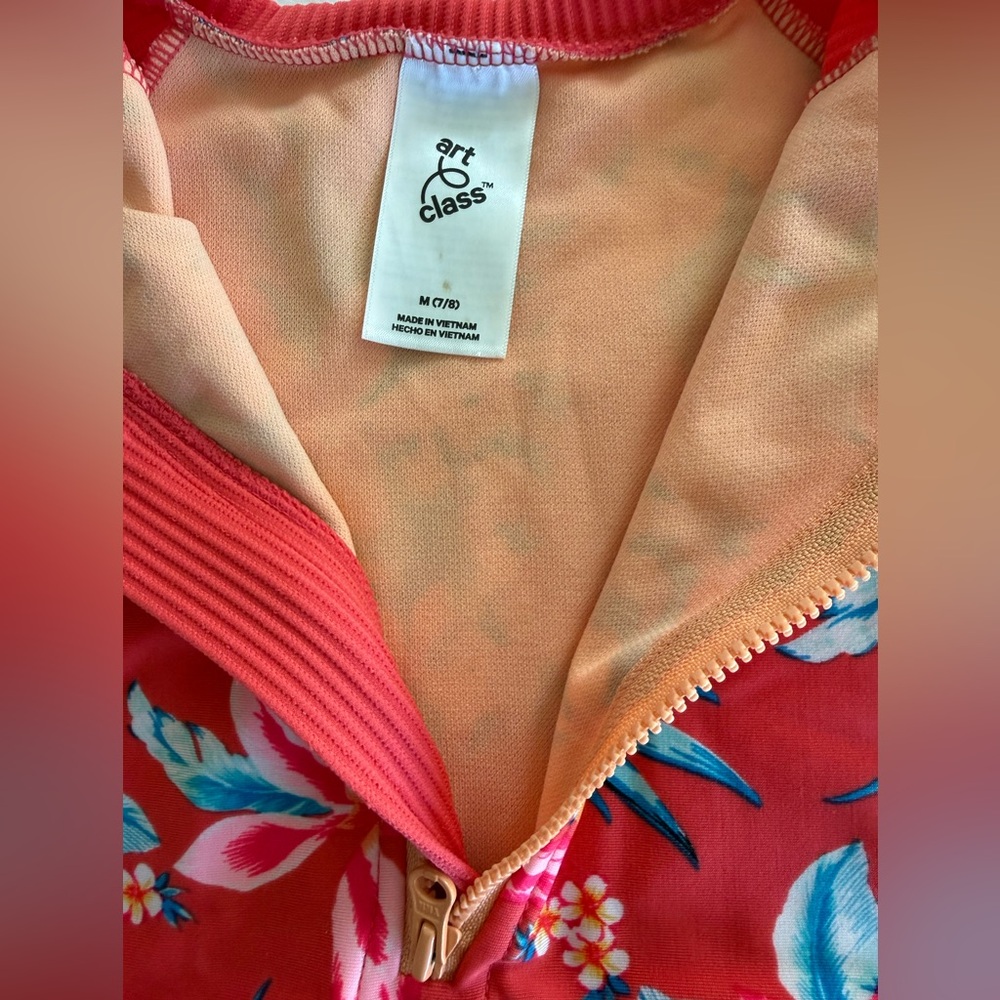ART CLASS Kids Long-Sleeve Floral Rash Guard Swimsuit - Medium (7/8) - Picture 3 of 4
